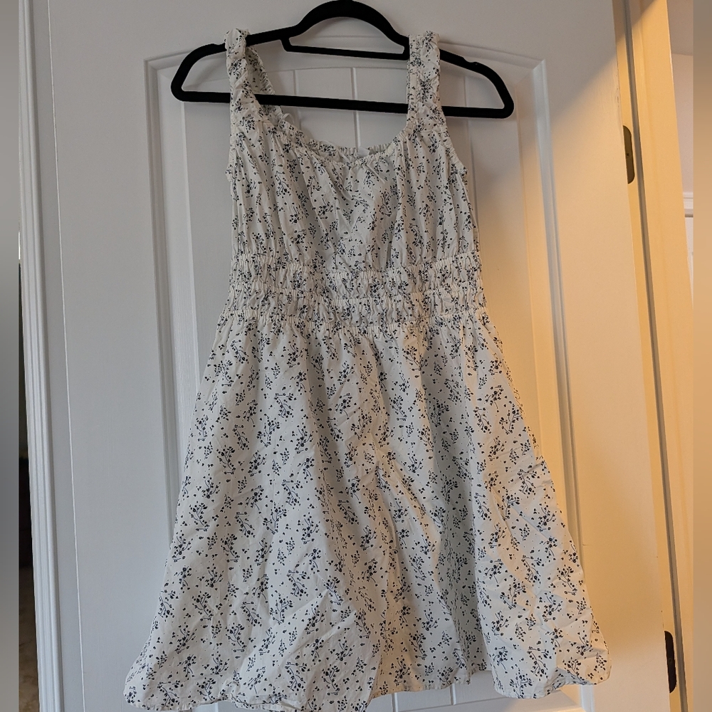 Uniqlo White Mini Dress with Navy Floral Print